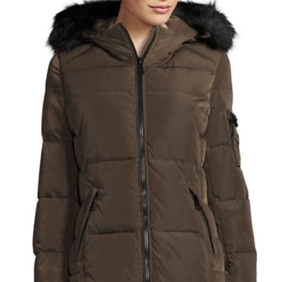 Calvin Klein Quilted Down Parka Coat with Hood-green-medium - Picture 1 of 4